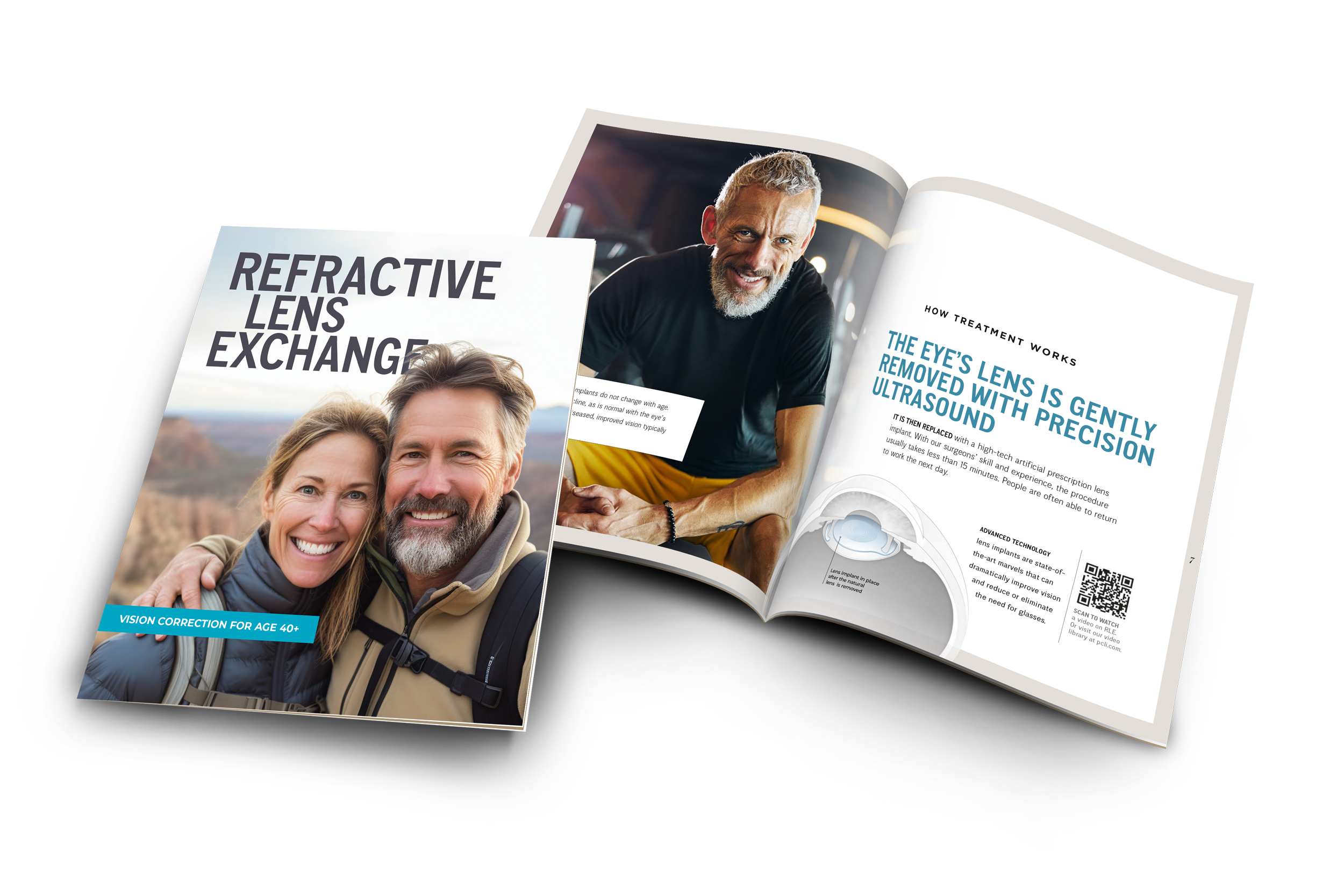 The refractive lens exchange patient booklet, shown closed and open